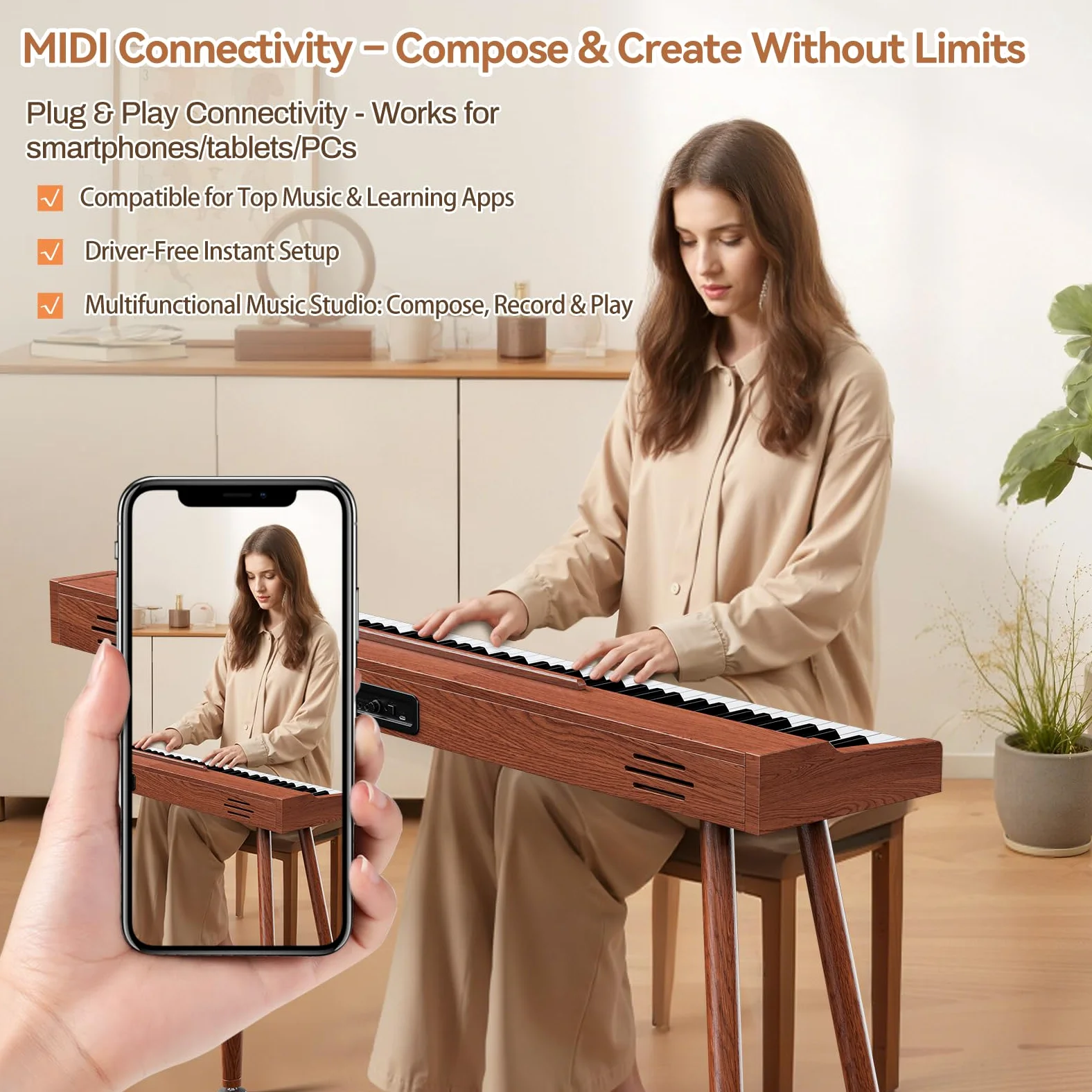TERENCE P10 E Piano 88 Tasten – Für Anfänger, Studenten & Heimunterhaltung | Dreifach-Pedal-System, 20W Stereo-Lautsprecher, Doppelte Kopfhöreranschlüsse