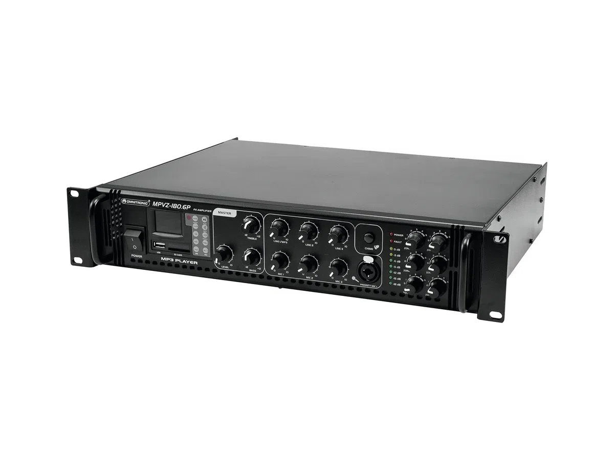 OMNITRONIC MPVZ-180.6P Mischverstärker | 6-Zonen-ELA-Mono-Mischverstärker, MP3-Player & IR-FB, Zonen regelbar, 180 W