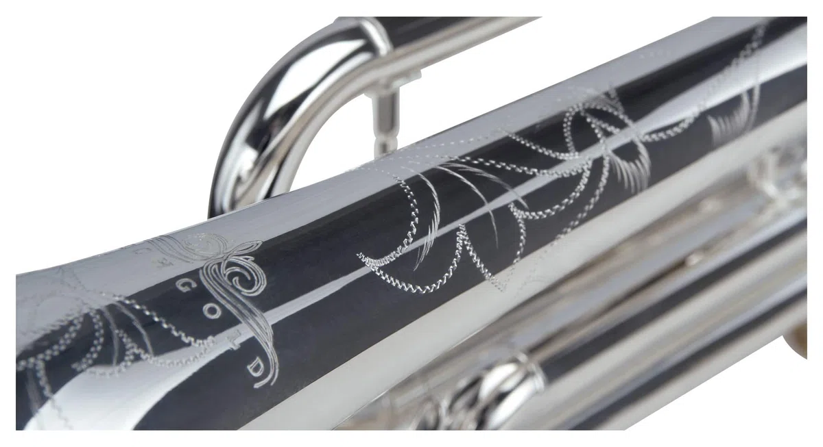 TR-16S Bb-Trompete (für Einsteiger und Fortgeschrittene, Spezial-Ventile 100% Edelstahl, edle Handgravuren, inkl. Gigbag mit Rucksackgurten, Mundstück, Reinigungstuch) silber