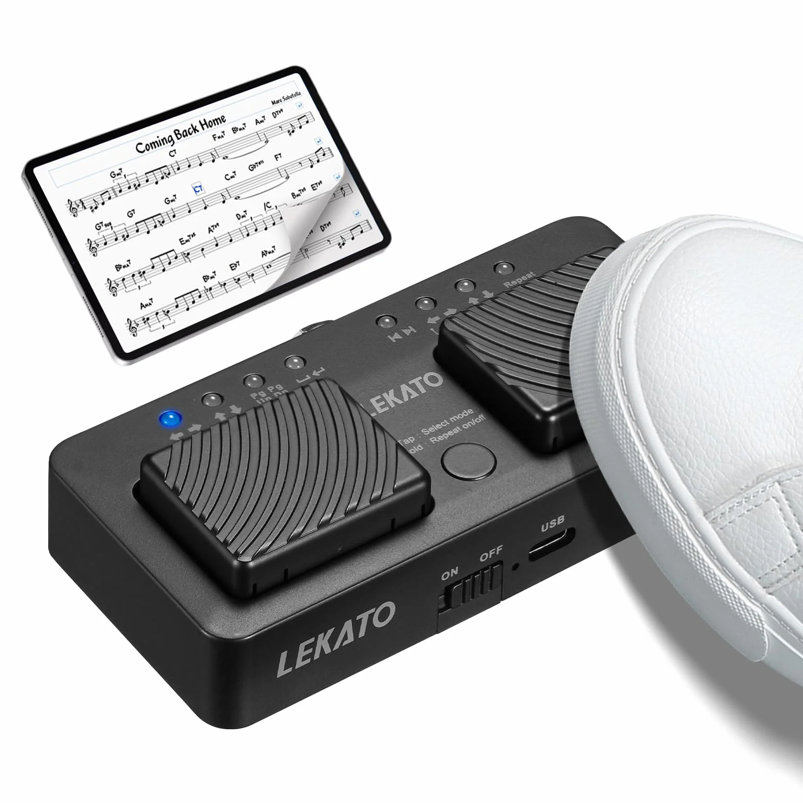 LEKATO Bluetooth Page Turner Pedal für Tablet Smartphone, Wiederaufladbares Page Turning Pedal, Drahtloser Seitenwender Silent Sheet Music Page Turner Pedal Bluetooth Fußschalter