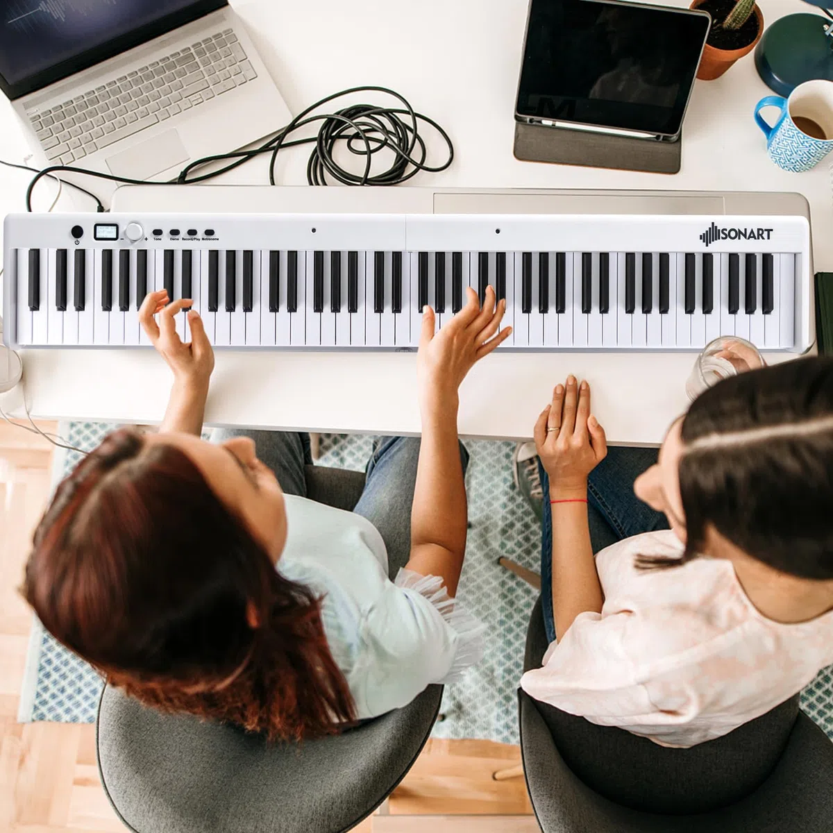 KOMFOTTEU Digitales Piano 88 Tastatur, Elektroklavier Faltbar, elektronisches Klavier, Digitale Keyboard tragbar mit Sustain-Pedal, 20 Demos/ 128 Rhythmen Digitalpiano Set (Weiß)