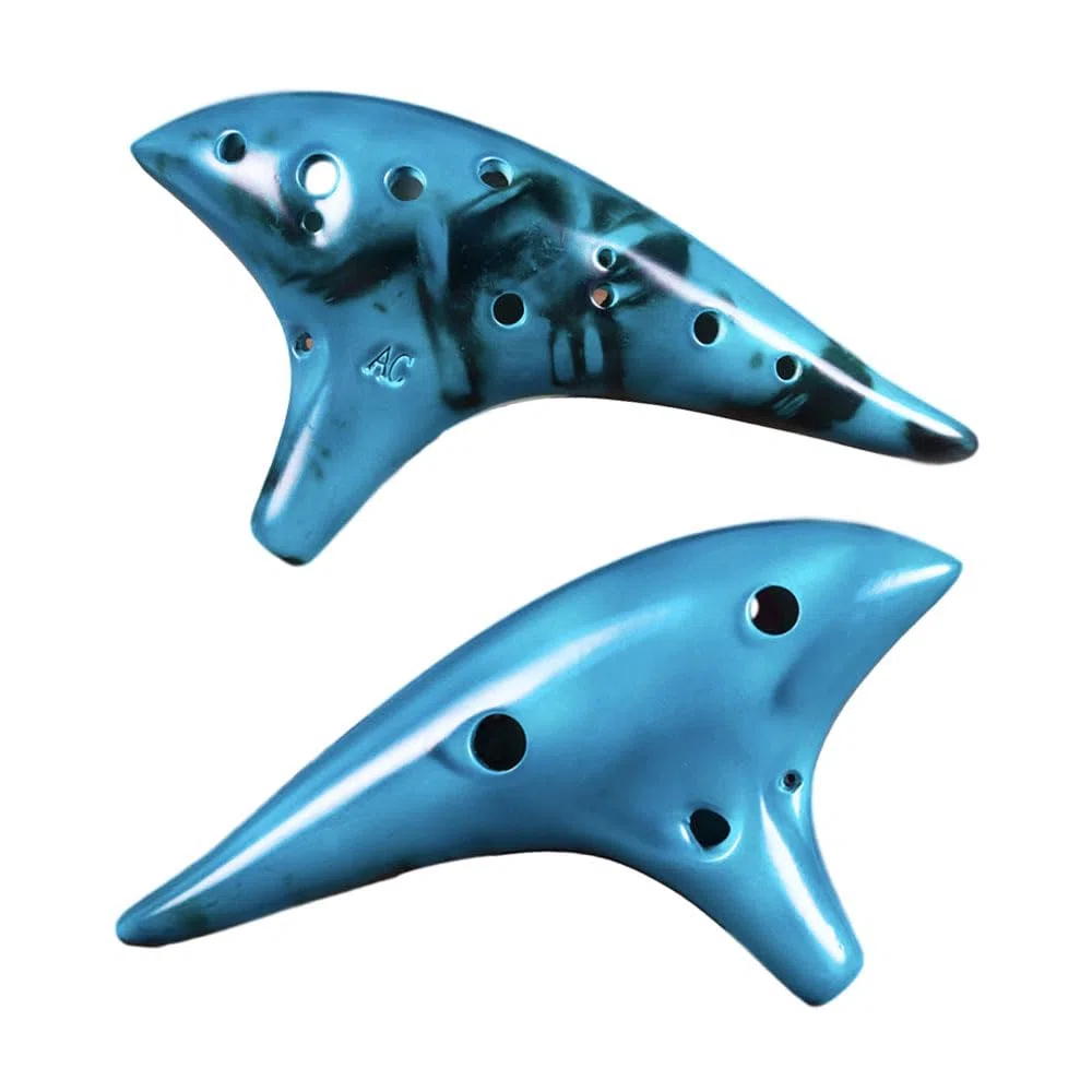 Ocarina 12 Loch Alto C Smokey Straw Gebrannte Keramik Okarina mit Liederbuch für Anfänger, Geschenkidee (Blau)