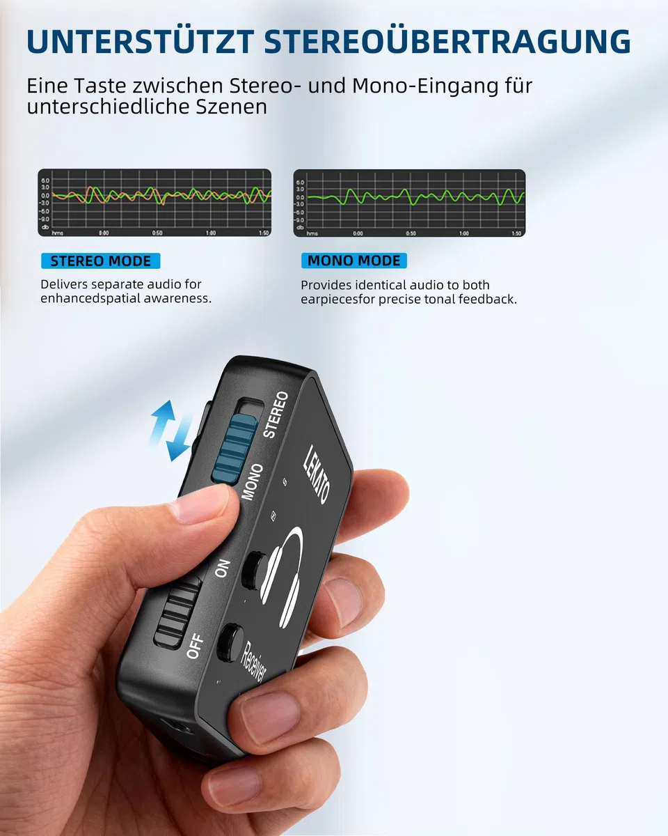 MS-1 Drahtloses In-Ear Monitoring, LEKATO Professionelles kabelloses 2.4G Stereo IEM-System mit Sender & Empfänger Betrieb im Mono- und Stereo-Mode Geeignet für Studio Live-Auftritt und Musiker