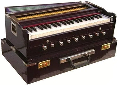 BINA Nr. 17 Deluxe-Harmonium, Edition 2024, 3 1/2 Oktaven, kariert und neu gestimmt von Aakrati Musicals, faltbar, spezielles Reeda, 9 Blendenstufen, Palisanderfarbe, indisches Keyboard