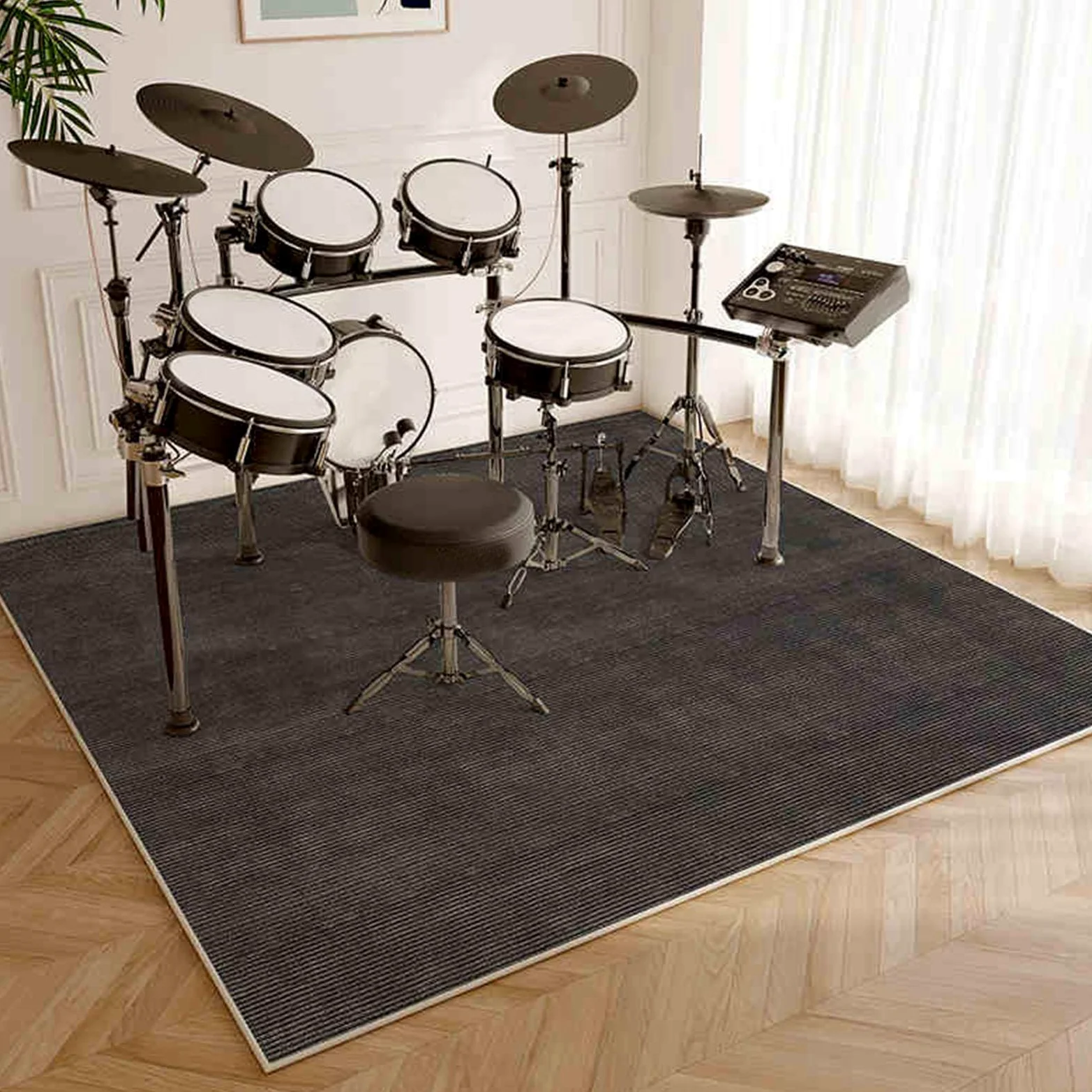 Schlagzeugteppich Schlagzeug Teppich Schallschutz Teppich rutschfest Schalldicht Drum Teppich Trommelteppich Trommel Teppich Trommelzubehör für elektrische Trommeln, Jazz-Schlagzeug-Set 200 x 180 cm