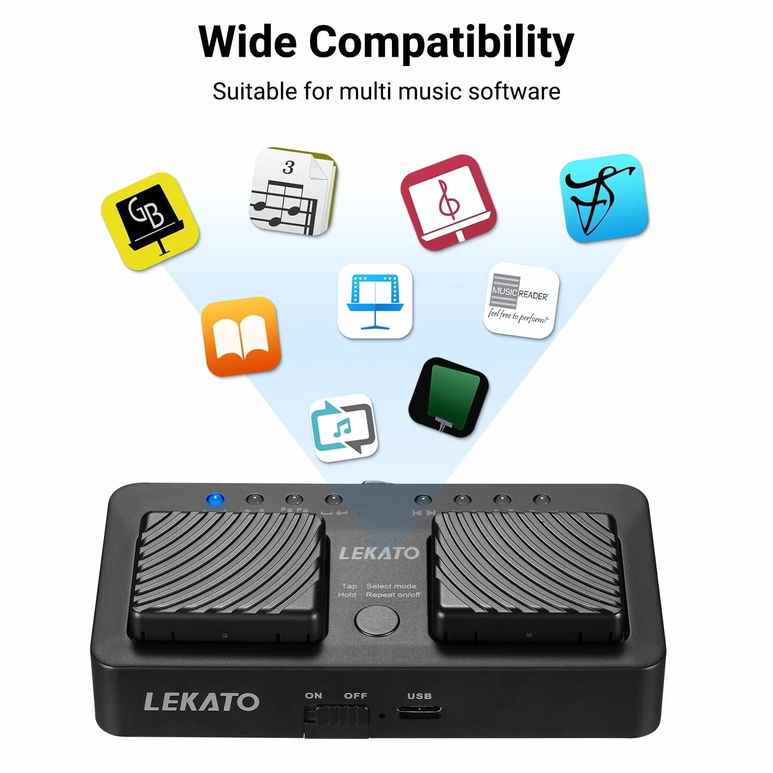 LEKATO Bluetooth Page Turner Pedal für Tablet Smartphone, Wiederaufladbares Page Turning Pedal, Drahtloser Seitenwender Silent Sheet Music Page Turner Pedal Bluetooth Fußschalter
