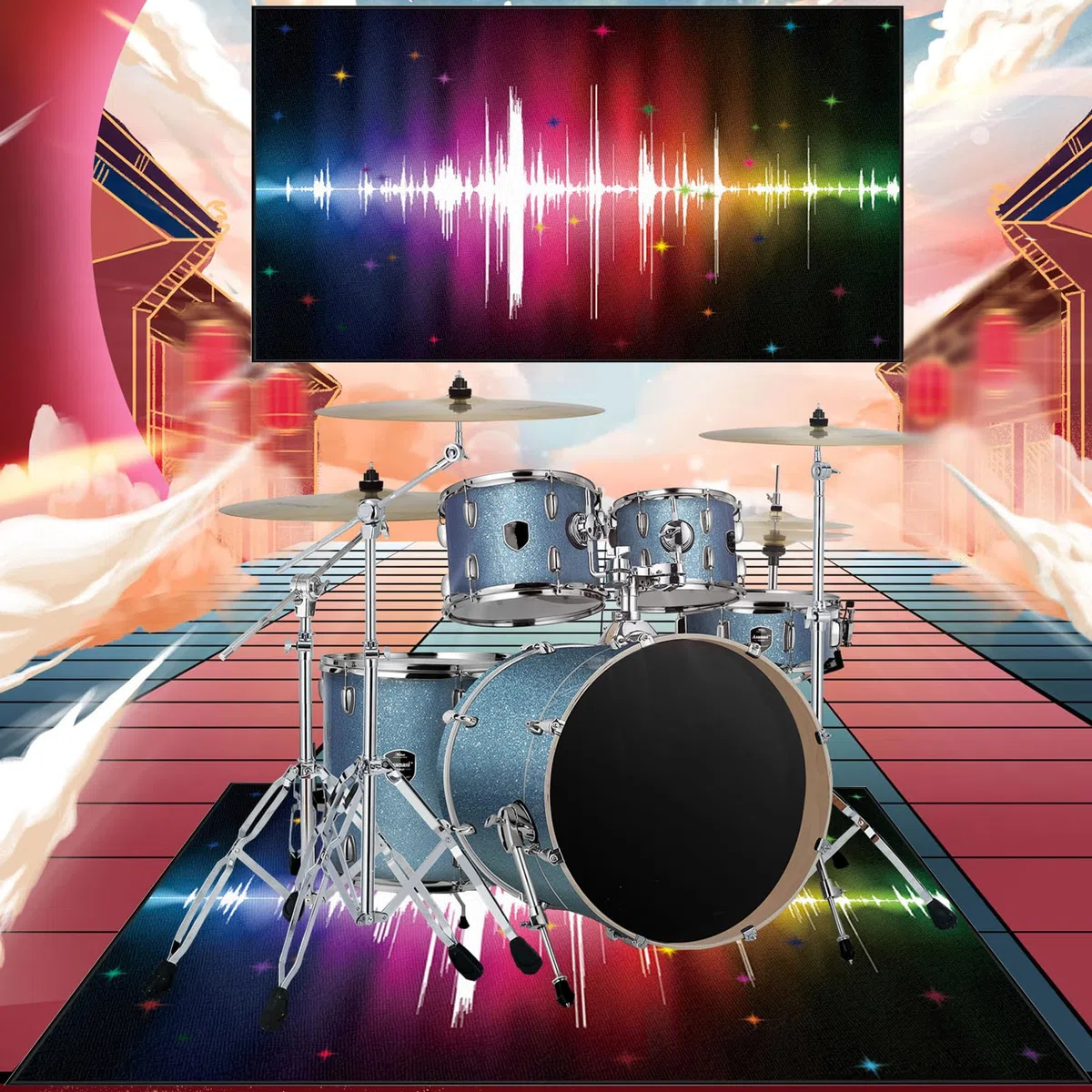 Schlagzeug Teppich Drum Teppich Schallschutzmatte Schlagzeugteppich Schallschutz Teppich Drum Rug Drum Matte Drumteppich Musikinstrumentenmatte Drum-Matten-Teppich Schalldicht Teppiche 200 x 180 cm
