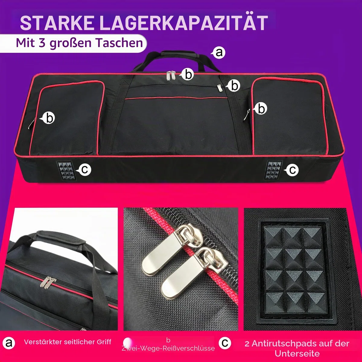 Ruibo Keyboardtasche 61 Tasten,Gigbag 600D Oxford-Tuch mit 10 mm Baumwoll-Gepolstert,Tragbar Langlebig Wasserdicht,101,6 x 40,6 x 15,2 cm,Schwarz+Rot