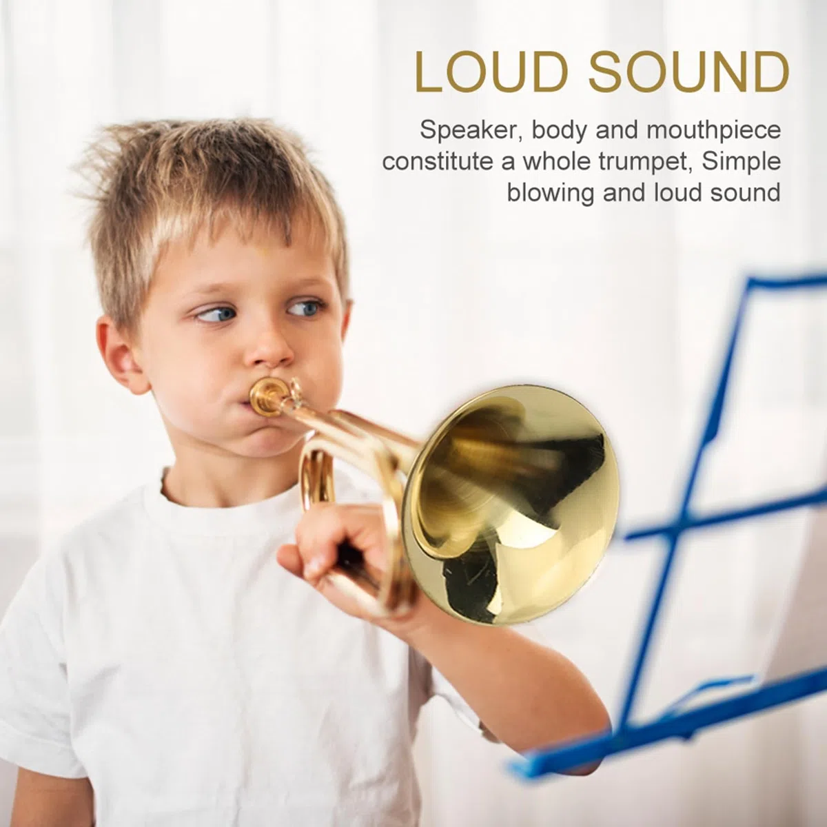 Brass -Trompete, 52 Cm Länge, Lauter Klang, Kavallerie -Trompetenorchester Musikinstrument, für Kinder und Jugendliche, für Schulband Drum Orchestra, Gold