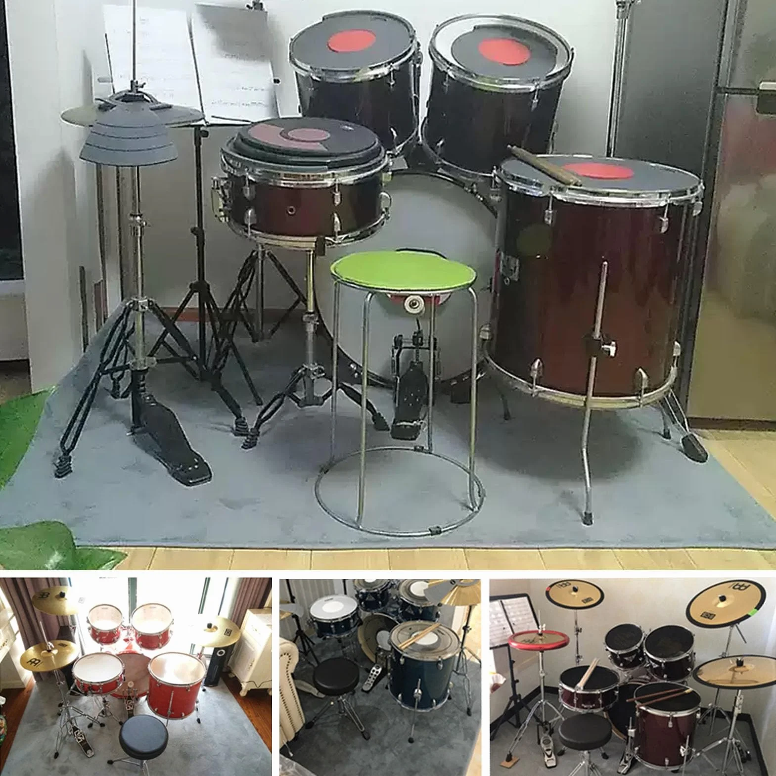 Schlagzeugteppich Drum Teppich Schlagzeug Teppich 110 x 200 cm Schallschutz Matte rutschfeste Trommel Teppiche Antivibrationsmatten Quadratische Schallschutzdecke für E-Drum-Kits Bass Drum Snare