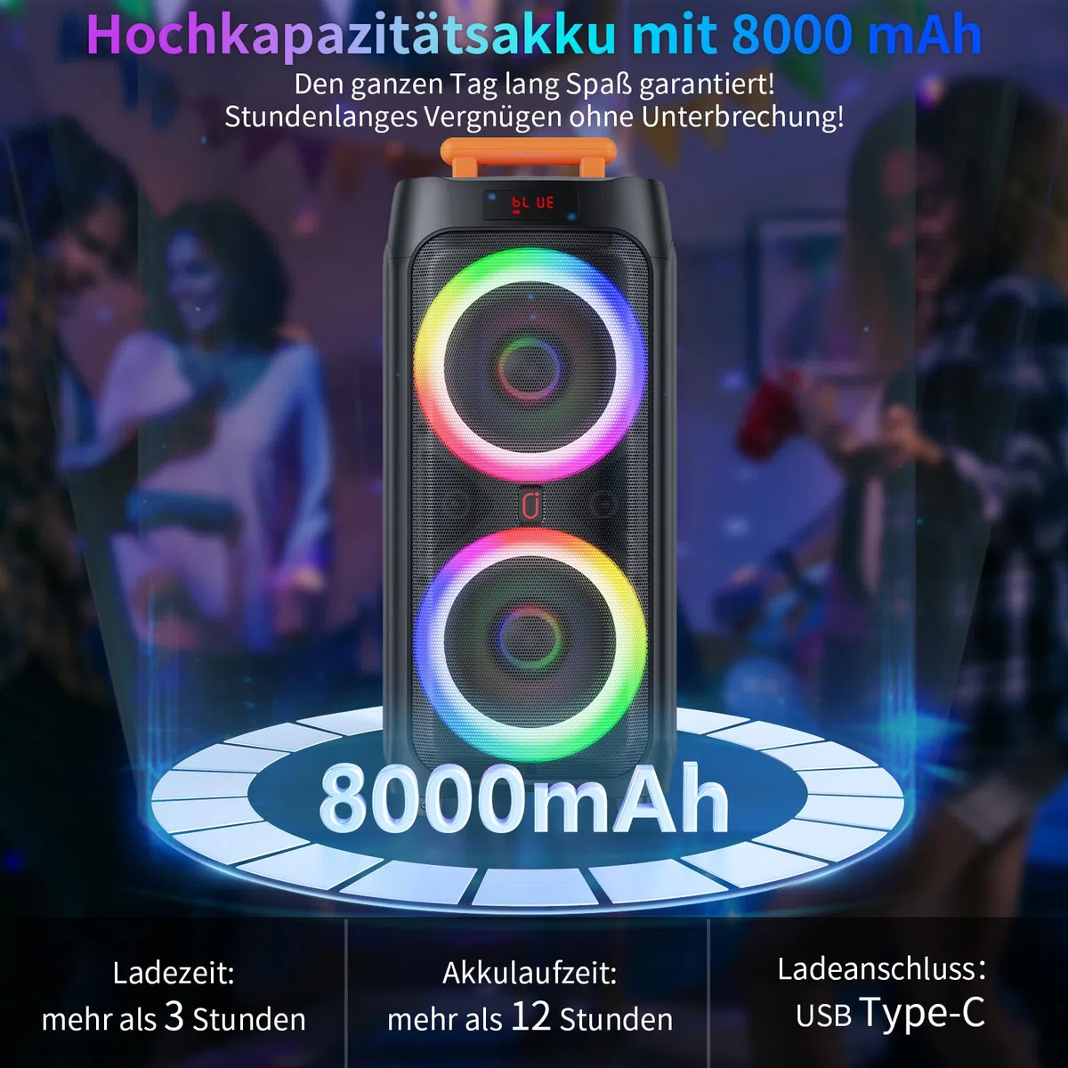 HWWR Karaoke Maschine mit 2 Mikrofones, großer Tragbaren Bluetooth Lautsprecher mit RGB-Licht, Karaoke Anlage für Karaoke, Hausparty, PA-System für Erwachsene Partybox Unterstützt TWS,TF/USB, AUX,Rec