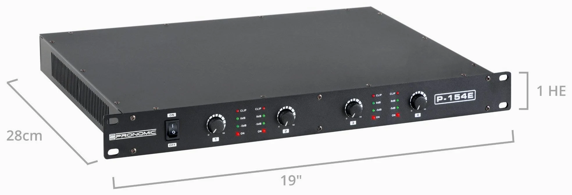 Pronomic P-154E MKII Endstufe - 4-Kanal Endstufe - Leistung RMS/4 Ohm: 4x 150 Watt - Besonders geeignet für Monitor-Betrieb oder Studio/HiFi- 1HE - Schwarz