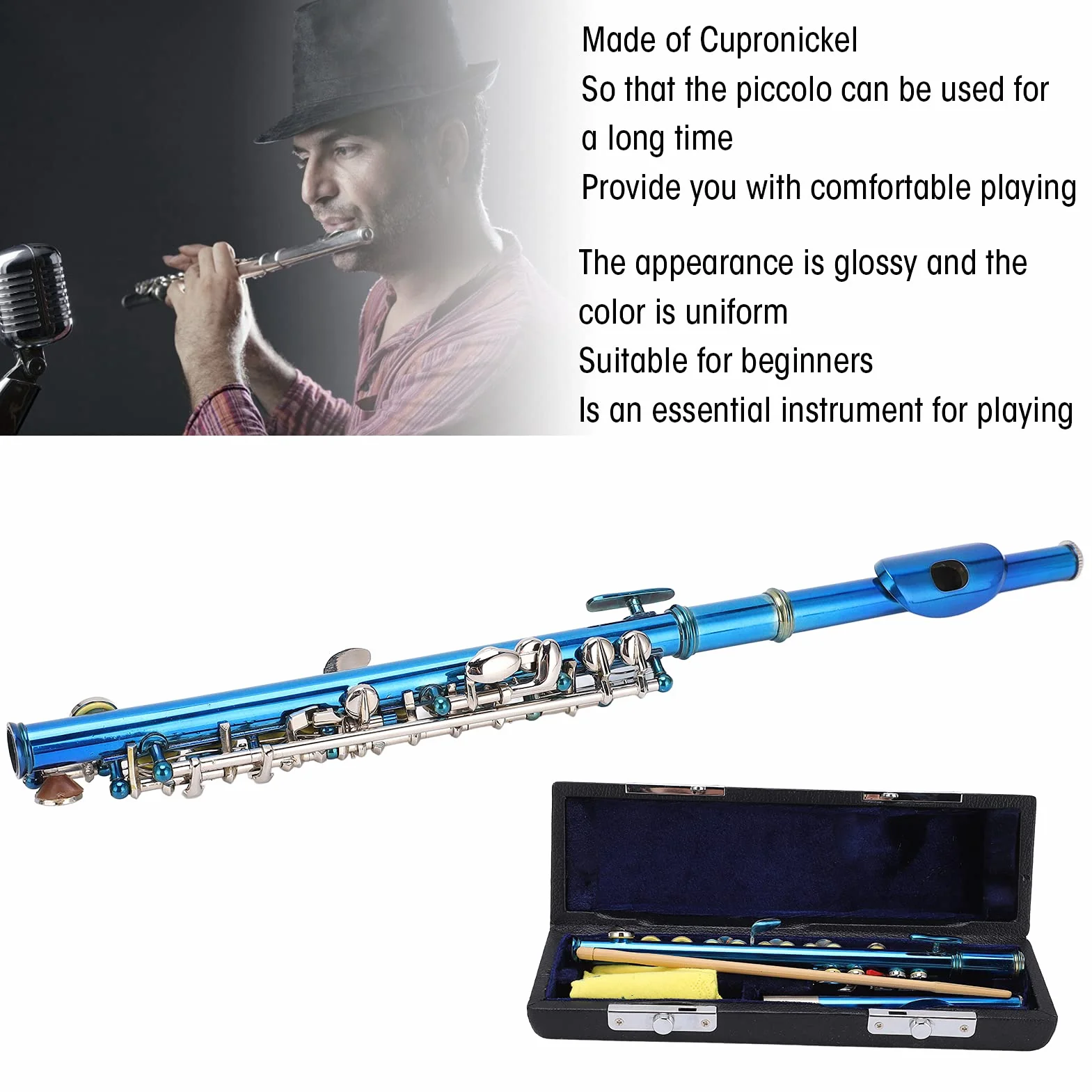 Piccolo-Flöte aus Cupronickel Blue Piccolo-Flöte hat EIN glänzendes Aussehen und eine einheitliche Farbe für Anfänger