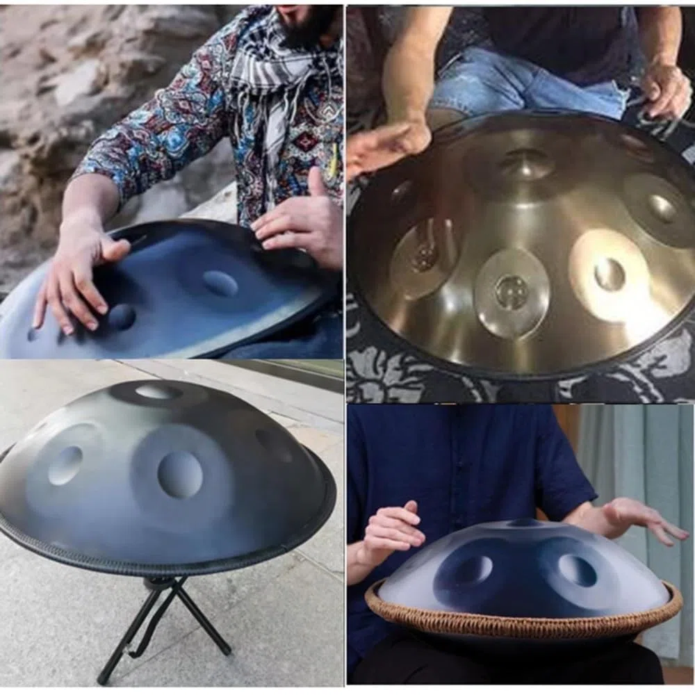 Stahl-Handpan-Schlaginstrumente, 22-Zoll-D-Kurd-Handtrommel, 9/10/12-Noten-Handpan-Trommel-Sets, 432 Hz/440 Hz-Handtrommelinstrument, Für Erwachsene, Kinder(Blue,10 notes(440Hz))