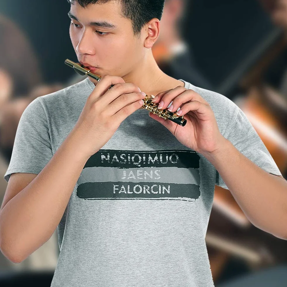 C-Taste Piccoloflöte, ABS-Cupronickel-Flöte in Halber Größe Ottavino Piccolo-Instrument mit Gepolsterter Aufbewahrungsbox (Gold)