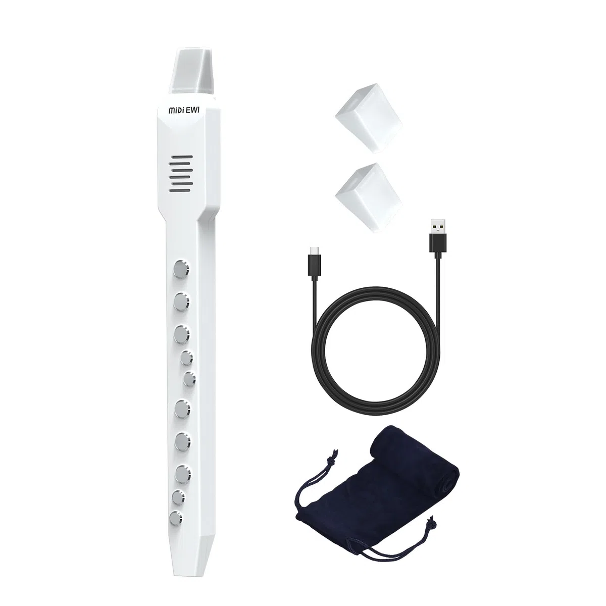 Digitales Blasinstrument Weiß MIDI-Bluetooth Elektronisches Blasinstrument Abnehmbare Düse Stromkabel 10 Instrumententöne