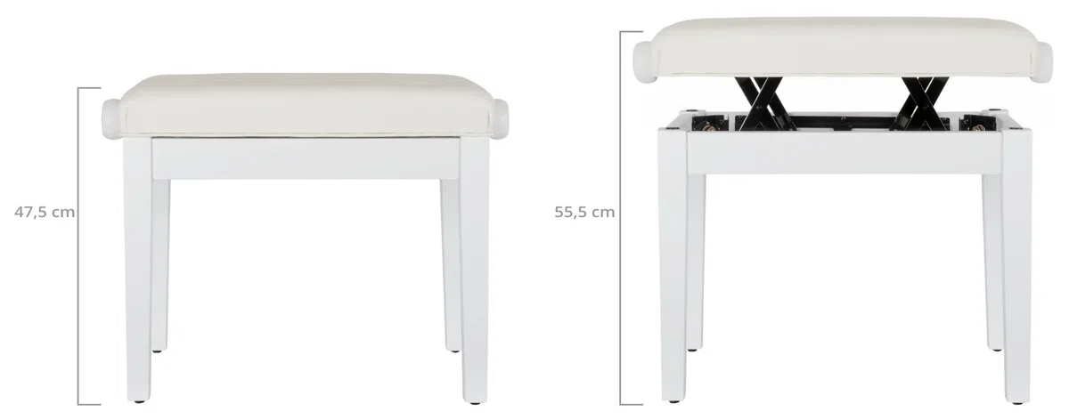 Classic Cantabile Pianobank Modell D - Hochwertige Pianobank - Weißes Polster aus Kunstleder mit Kapitonierung - Höhenverstellbar von 47,5-55,5 cm - 4-fache Kreuz-Mechanik - Weiß Matt