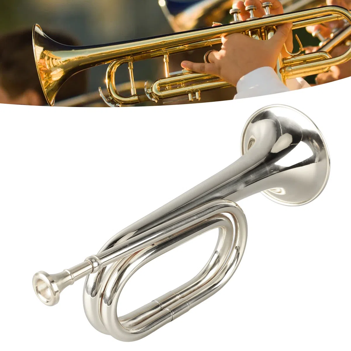 Trompete Im Militärstil, C-Taste, Messing, Einfach zu Spielende Trompete mit Mundstück für Anfänger (Silver)