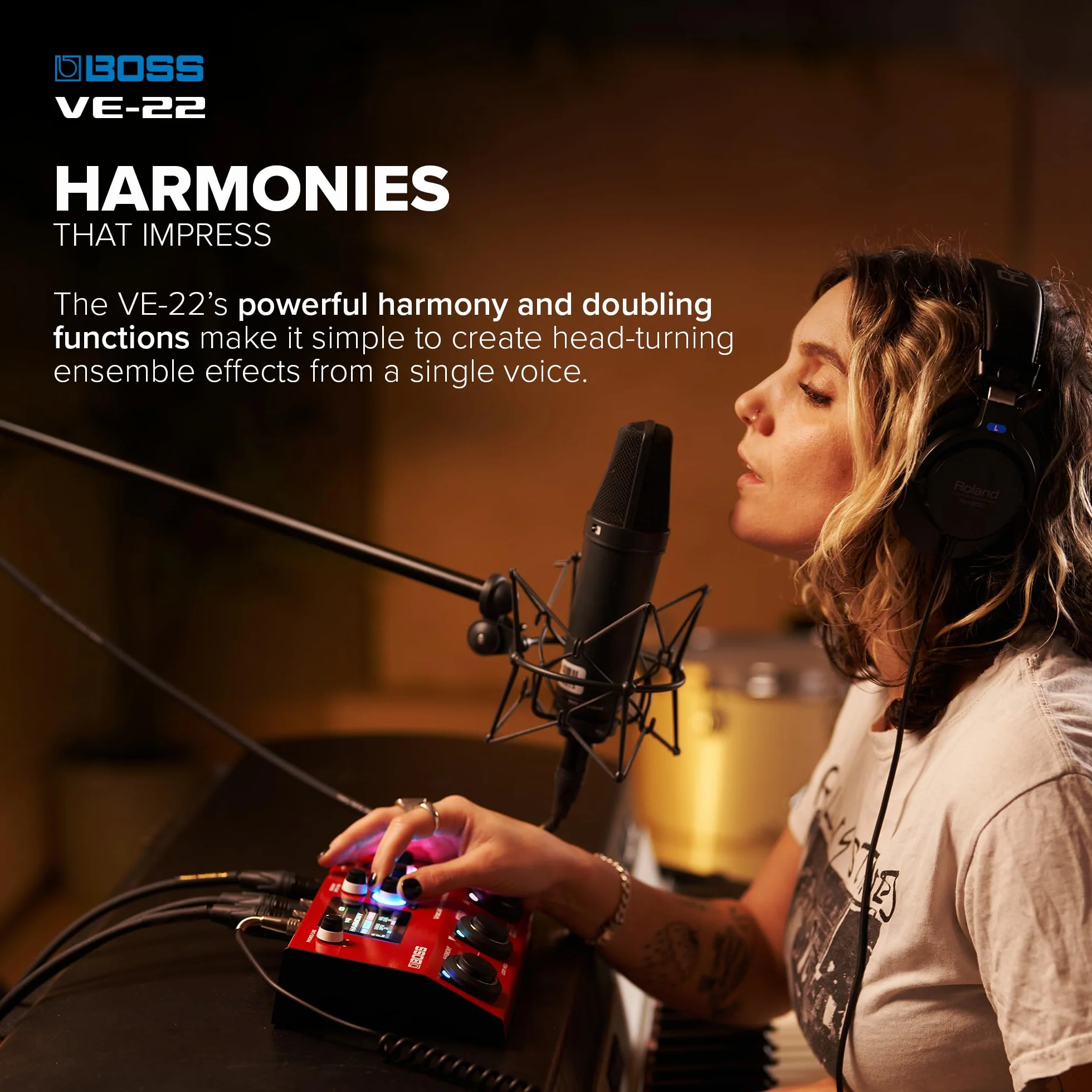 BOSS VE-22 Vocal Performer | Moderner Multieffekt-Prozessor für Sänger | Leistungsfähige Harmonie- & Doubler-Funktionen | Automatische Tonhöhenanpassung | Perfekt für Live-Performances