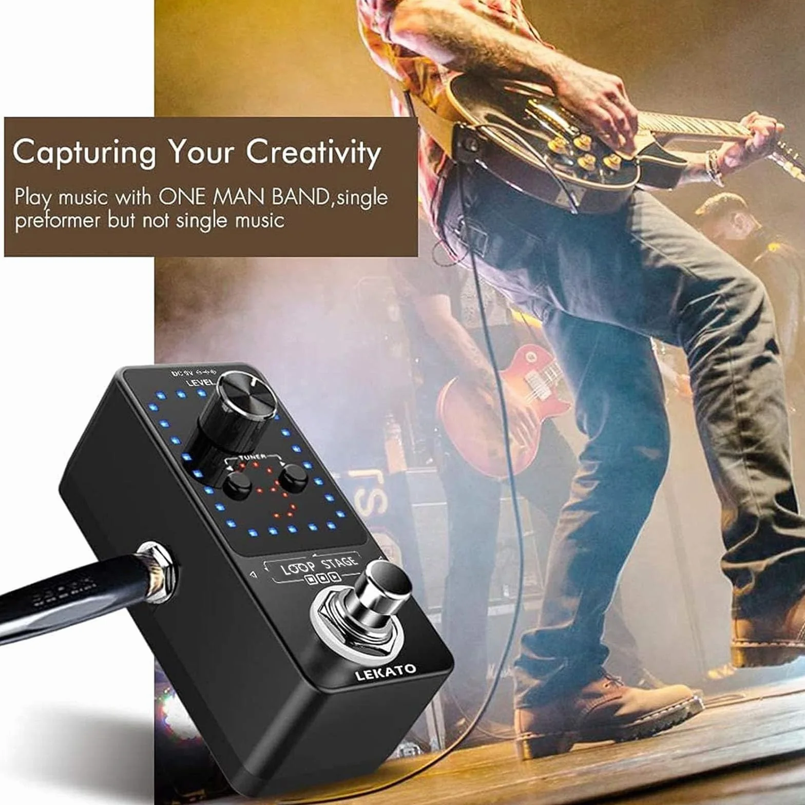 Guitar Looper mit Netzteil, LEKATO 9 Loops 40 Minuten Aufnahmezeit Gitarren-Looper Eingebautes Stimmgerät Unbegrenzter Overdub Elektronisches Looper-Effektpedal für E-Gitarren-Bass (mit Adapter)
