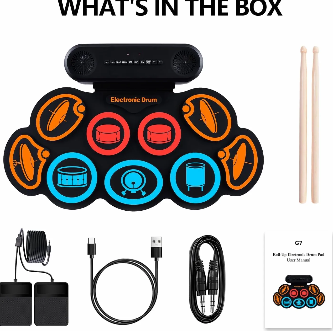 Schlagzeug Elektronisch, 9 Pads Rolling Electric Drum Pad Kits Machine Mit KopfhöReranschluss, 10 Stunden Spielzeit, 2 Eingebaute Lautsprecher (Bunt)