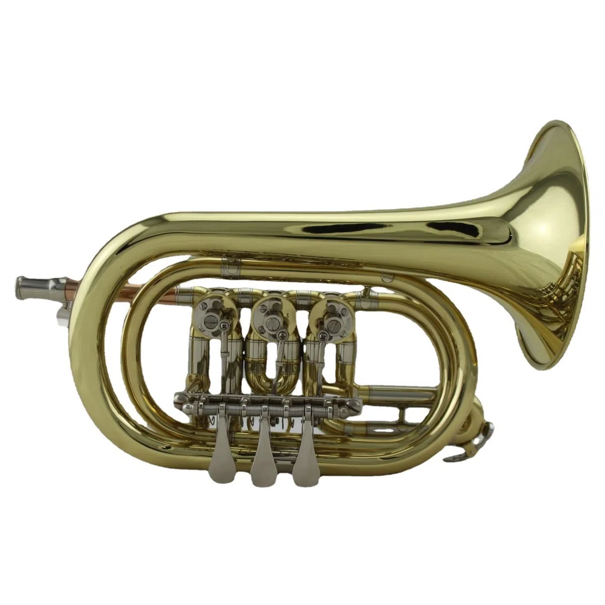 Trompete im Taschenformat Neue Messingrohrkörperlackierung Gold B-Melodie Blechblasinstrument Drehventil Taschentrompete Palm Trompete Kornett Taschentrompete