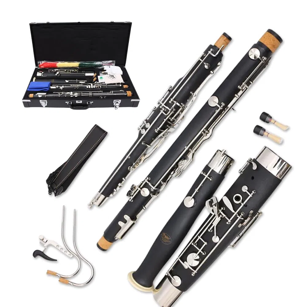 Fagott C-Schlüssel 26 Tasten, versilbertes Ahornholz/synthetisches Holz, Blasinstrument mit Etui, Zubehör-Set für Studenten, Anfänger, Fortgeschrittene (synthetisches Holz)