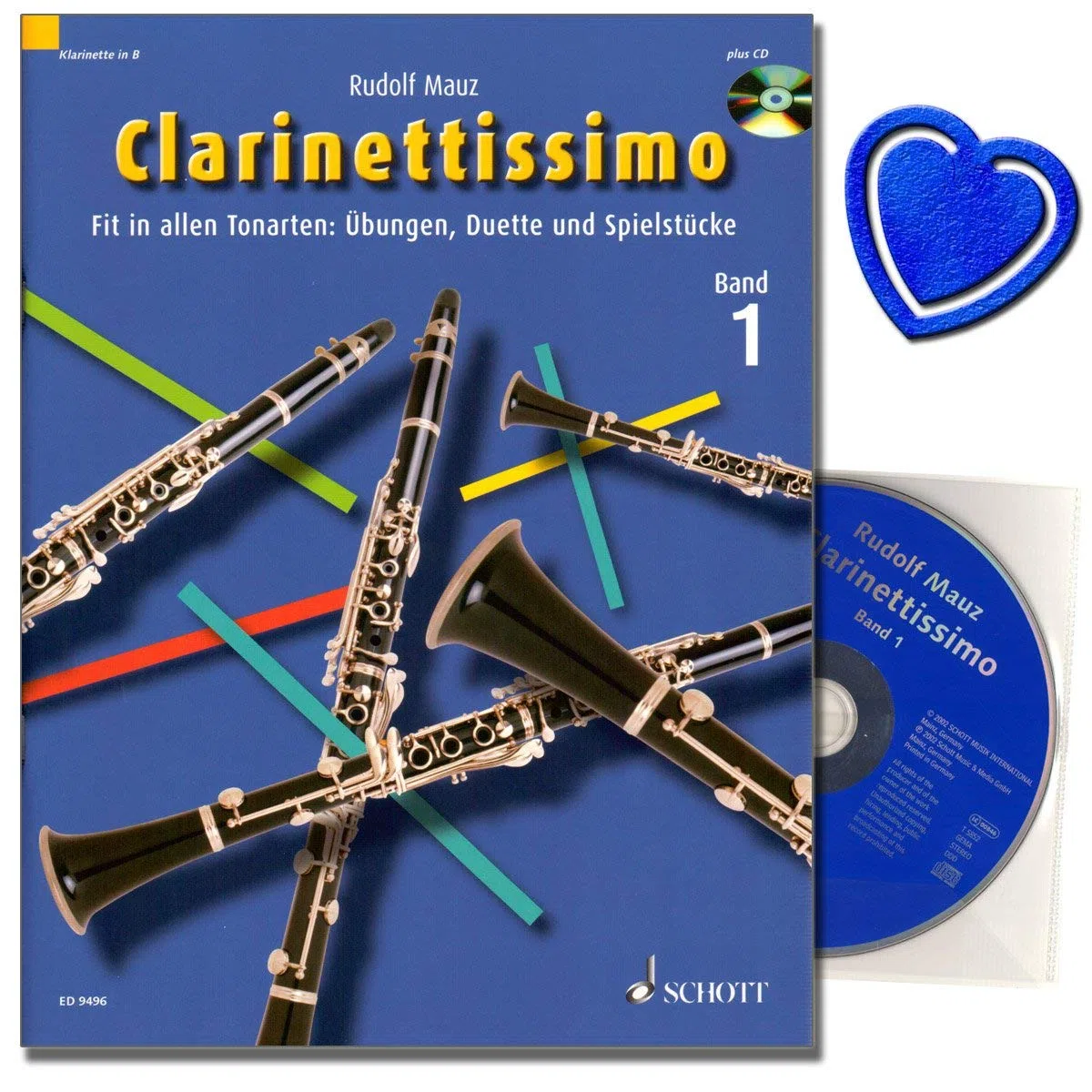 Schott Music Clarinettissimo Band 1 - Klarinette in B: Übungen, Duette und Spielstücke mit bunter herzförmiger Notenklammer