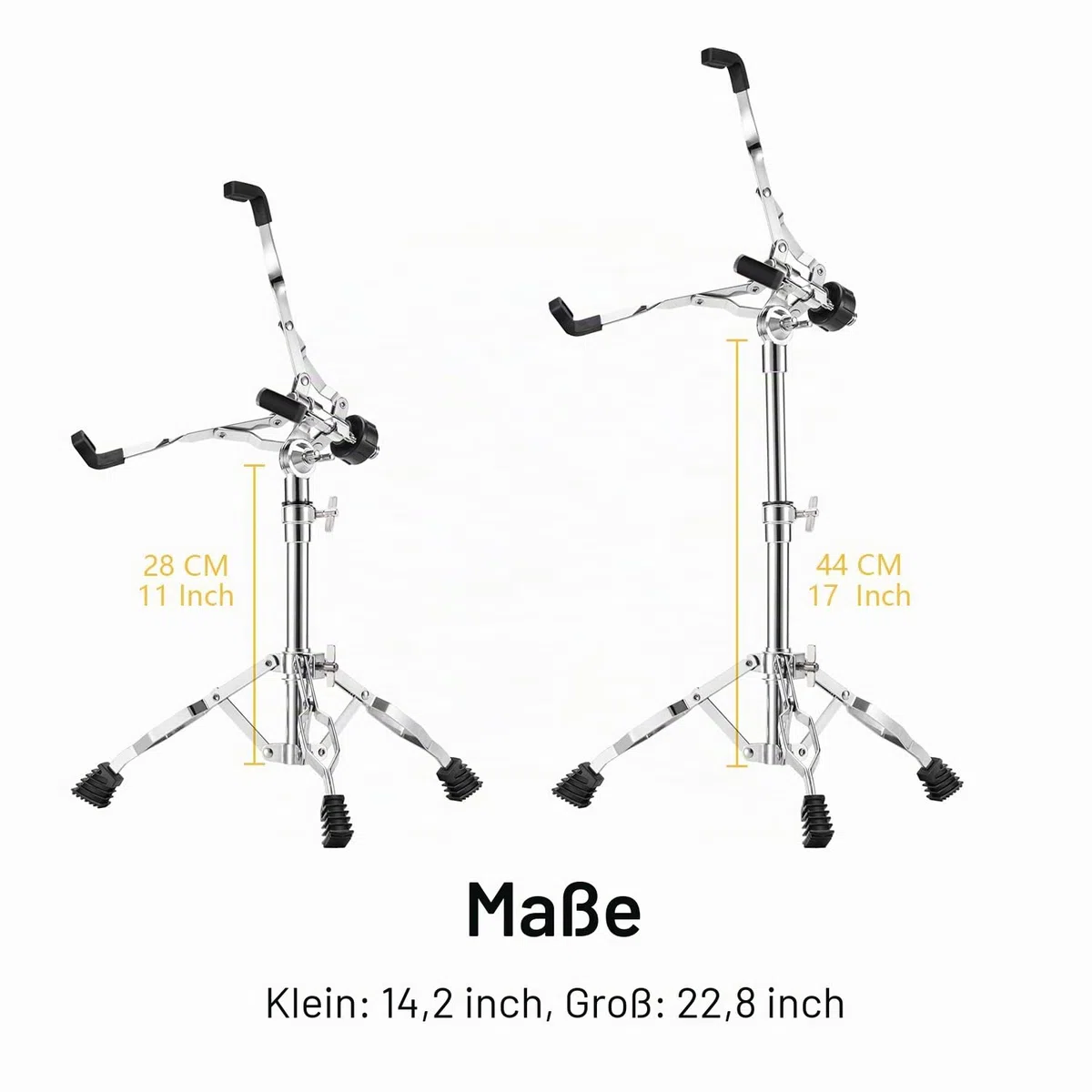 Donner Snare Ständer Höhenverstellbar 46-65cm doppelstrebig Snare Drum Stand mit Drumstick Tasche
