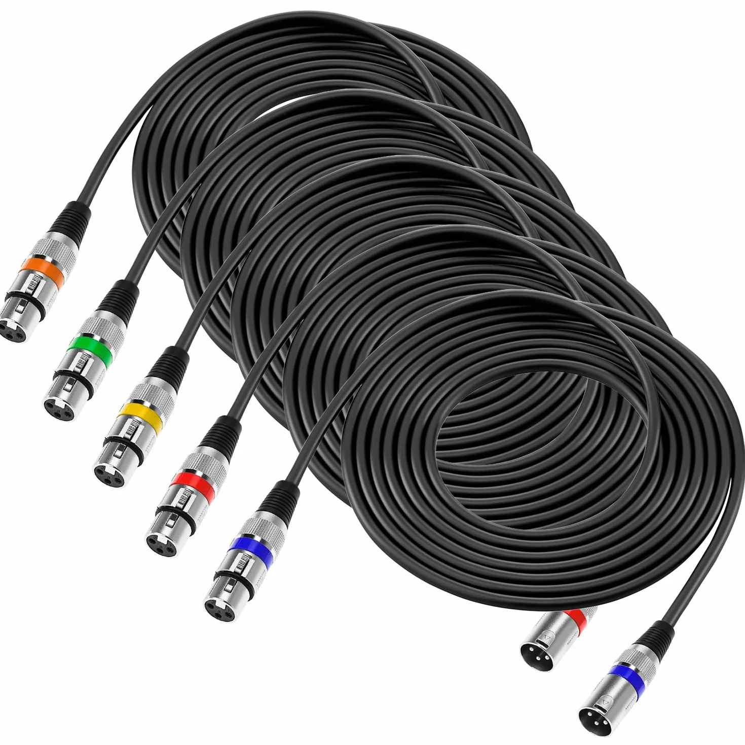 QWORK® 5 Stück 5M XLR Kabel, 3-pin XLR Mikrofonkabel Stecker auf Buchse, Störungsfreies XLR-Kabel, für Mikrofon, Lautsprecher, Audiomixer