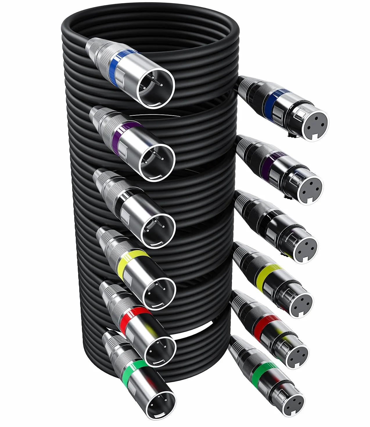 Xespis 6 Stück 5M XLR Kabel Premium Symmetrisches XLR Mikrofonkabel, Pin DMX Microphone Signal Cable Connection Cable Stecker auf Buchse DMX Mikrofonkabel für Studioaufnahmen und Live-Produktion