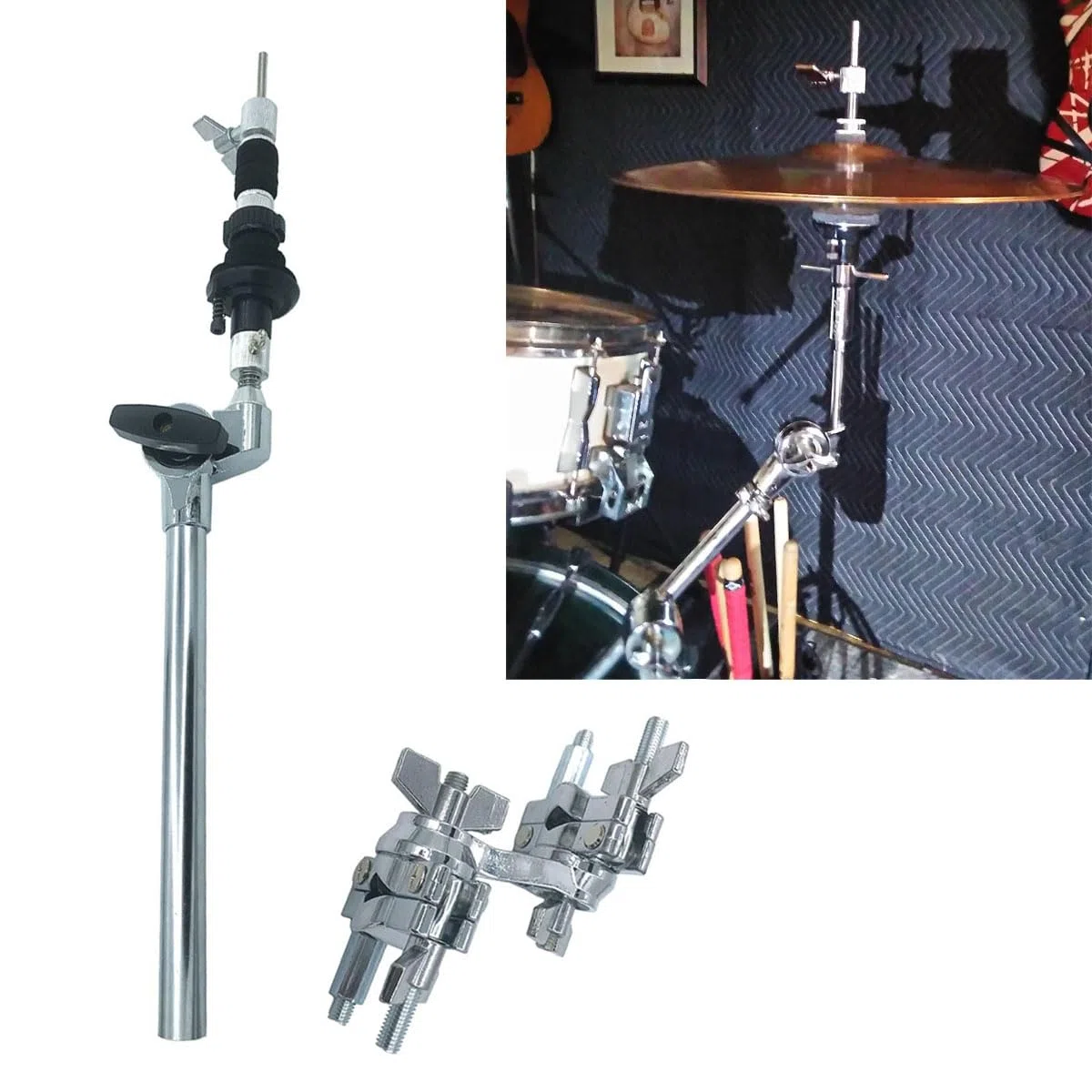 Geschlossener Hi Hat Aufsatz mit drehbarer Multi-Klemme, verstellbarer Beckenkippaufsatz Drum Beckenständer Galgenarm Kompatibel mit Auxiliary Hihats oder Stacks Percussion Hardware Zubehör