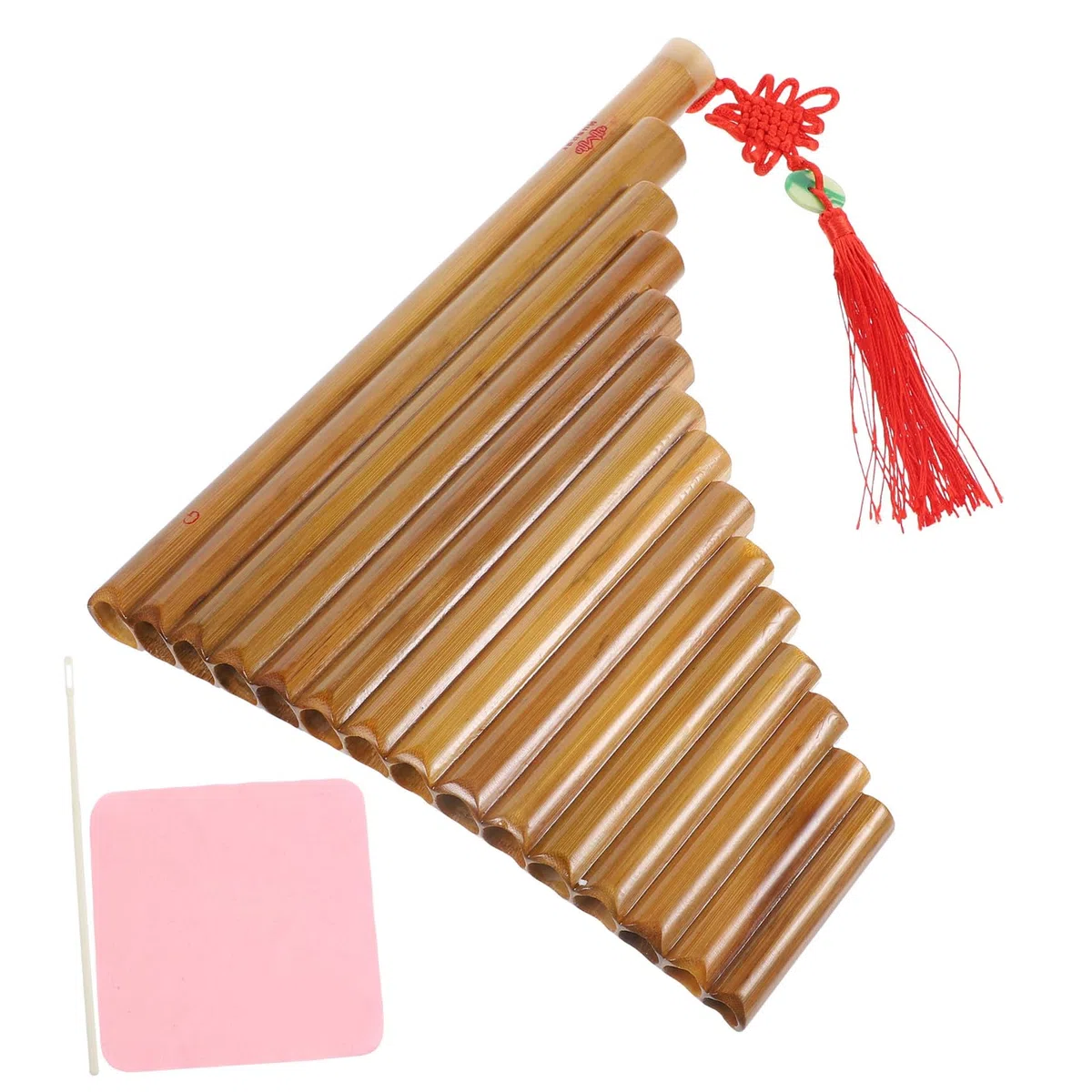 iplusmile 15 loch Bambus Panflöte Traditionelles Blasinstrument Leicht Spielbar mit Reinigungsstab und Tuch Braun für Anfänger Zufällige Farbe Zufällige Farbe