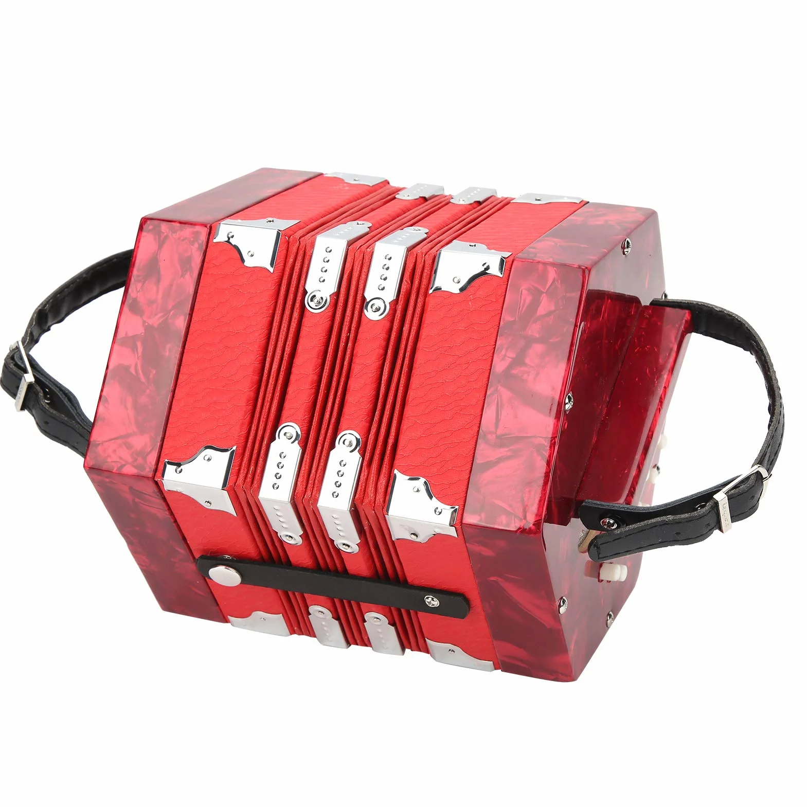 Ergonomisches Design Concertina Instrument Professionelle Akkordeon Concertina 3 Farben zur Verbesserung des Rhythmusgefühls für den Außenbereich(red)
