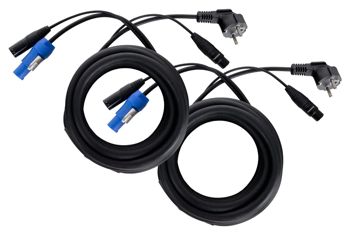 Pronomic Stage EUPPX-5 Hybridkabel Euro/Powerplug/XLR 2x Set - Länge: 2,5 m - Kombi-Kabel für Aktiv-Lautsprecher - Stromversorgung und Signal in einem - Powercon/Schuko-kompatibel - schwarz