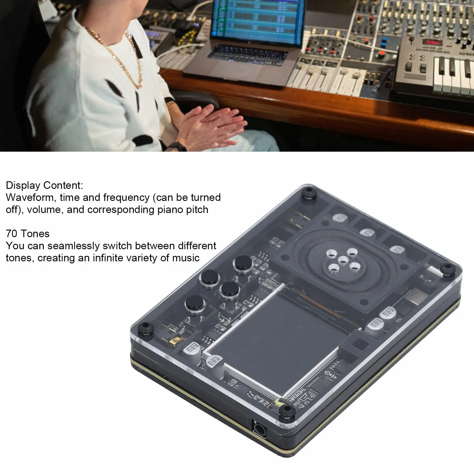 Mini-Theremin, 70 Töne, 20 Instrumententypen, Tragbares Elektronisches Mini-Musikinstrument mit Dynamischer Bildschirmanzeige, Typ-C-Schnittstelle, Theremin-Synthesizer für Musiker