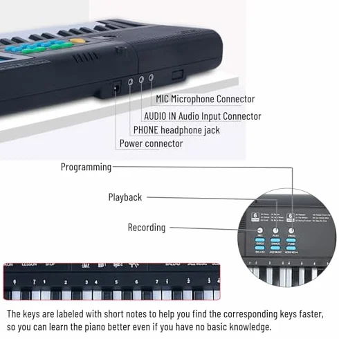 Keyboard Piano 61 Tasten Digital Piano Keyboard mit Mikrofon USB Kabel Dual Lautsprecher für Kinder Erwachsene Anfänger