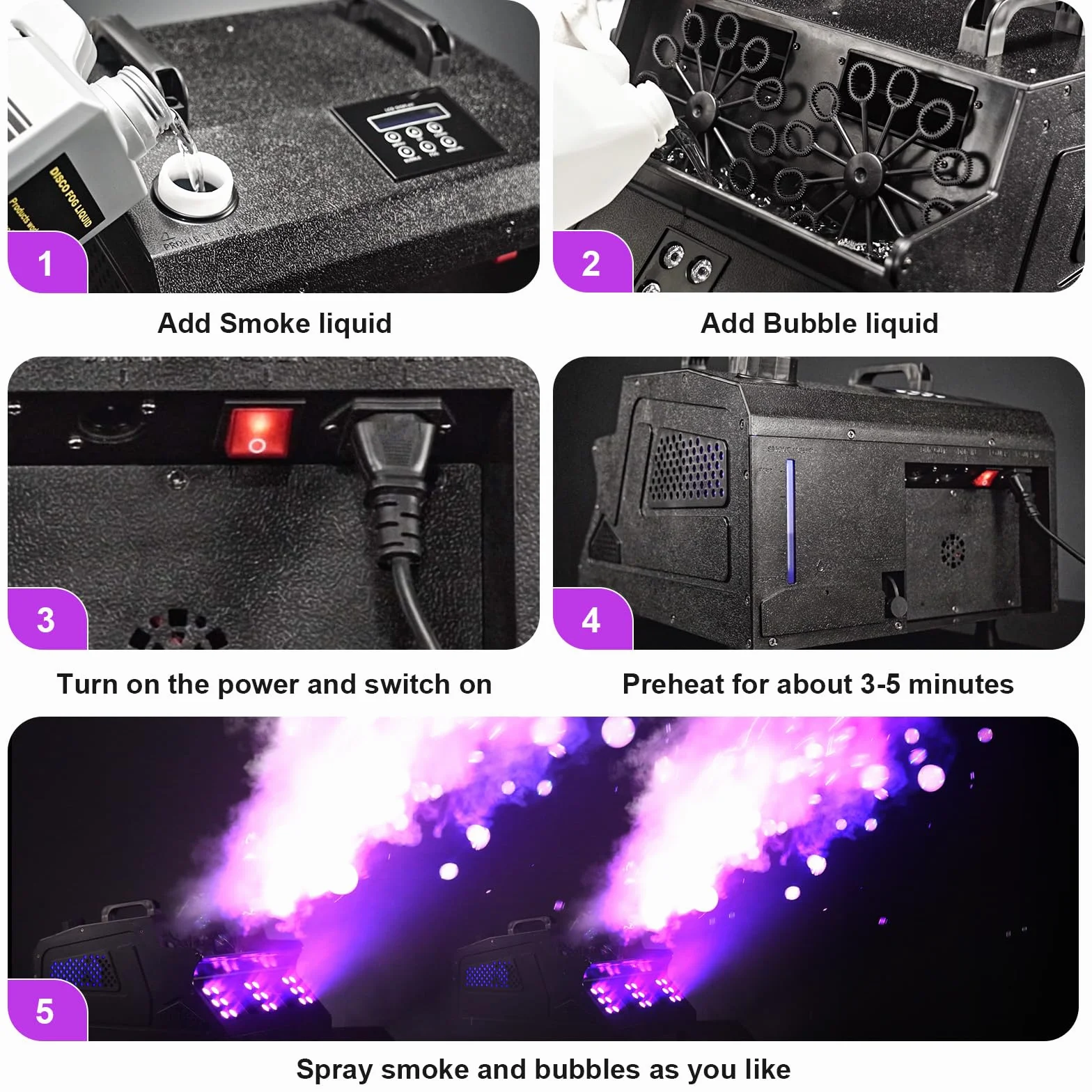 1500W Nebelmaschine mit Blasen & Fernbedienung, Seifenblasenmaschine RGB 18 LED Effekten Seifenblasen Maschine für Party, DJ, Halloween, Weihnachten, Hochzeit