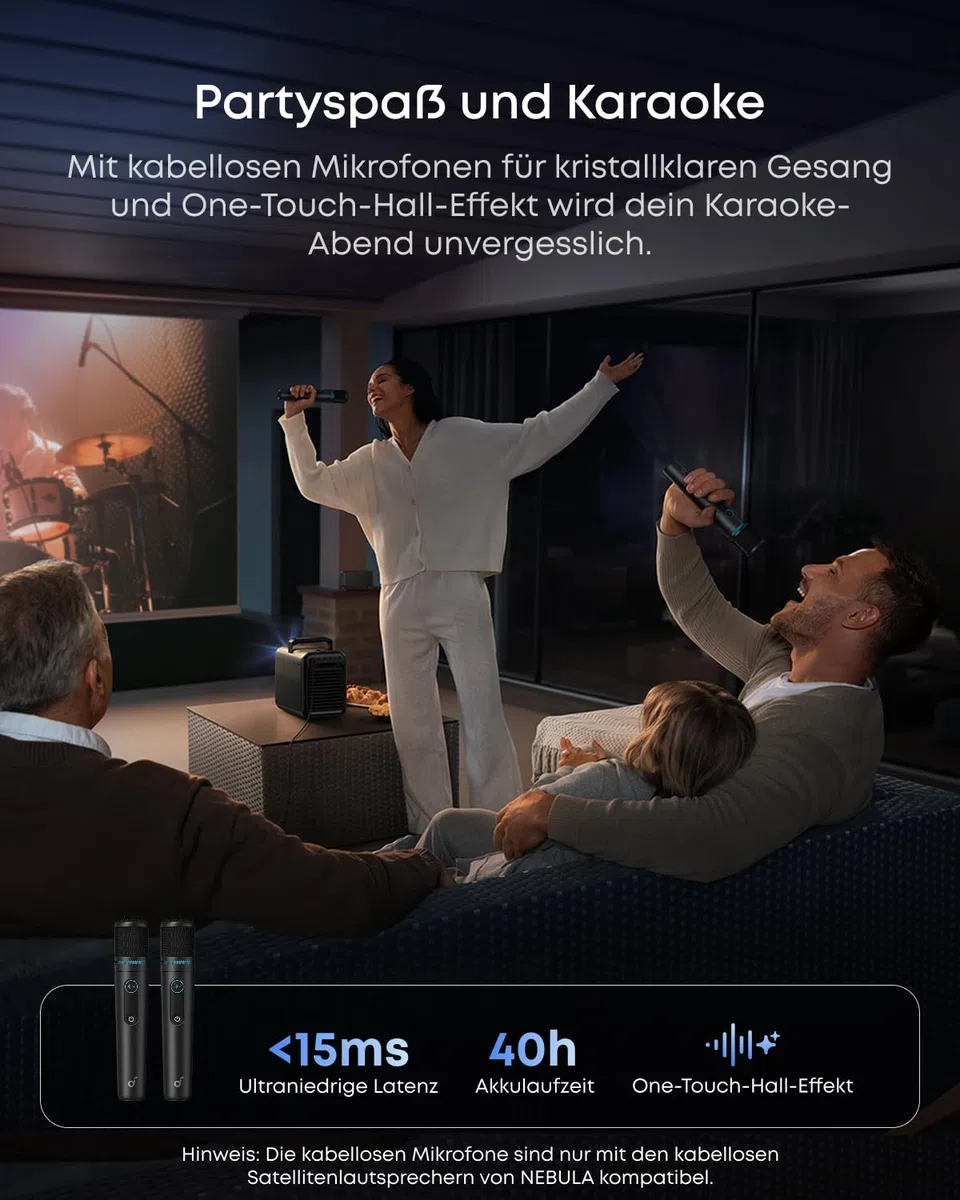 NEBULA X1 Sound- und Transport-Set für den Beamer, kabellose Satellitenlautsprecher, kabellose Mikrofone, Tragetasche, All-in-One Entertainment-Kit, kompatibel mit NEBULA X1, Party, Karaoke, Kino