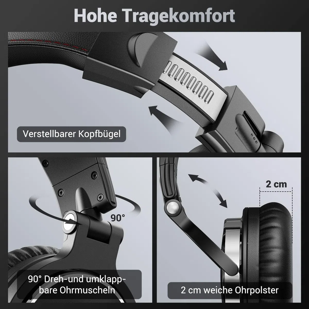 OneOdio Kopfhörer, kabelgebunden, DJ, Piano, Gitarre mit Mikrofon, Hi-Res Audio, extra Bass, leicht, Komfort, faltbar, Kopfhörer mit Share-Port, 2 Kabel – Headset für PC Studio Monitor AMP Pro-10