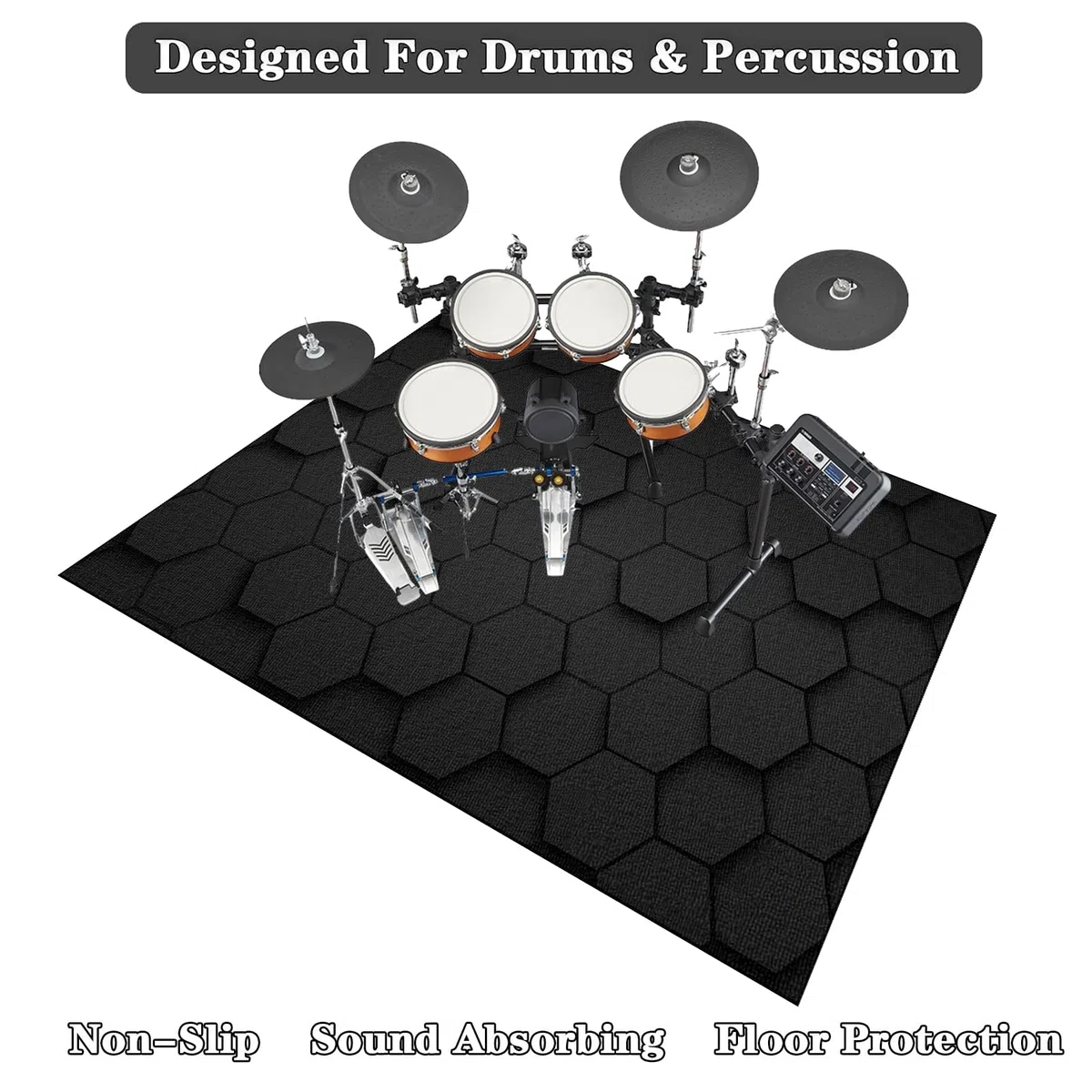 110 x 80 cm Drum Teppich Drumset Zubehör Trommel Teppiche für Drum Kits Bass Drum Snare Drum und andere Instrumente Teppich Schallschutz Teppich Dicht gewebte Oberfläche mit Rutschfeste Unterseite