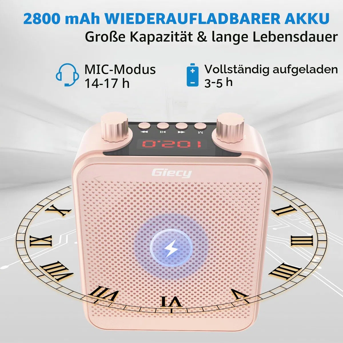 Sprachverstärker tragbar mit 7.4V/2800mAh Lithium Batterie und mikrofon Headset,Wiederaufladbares Mini Stimmverstärker für Trainer Lehrer Reiseführer Tagungen (Roségold)