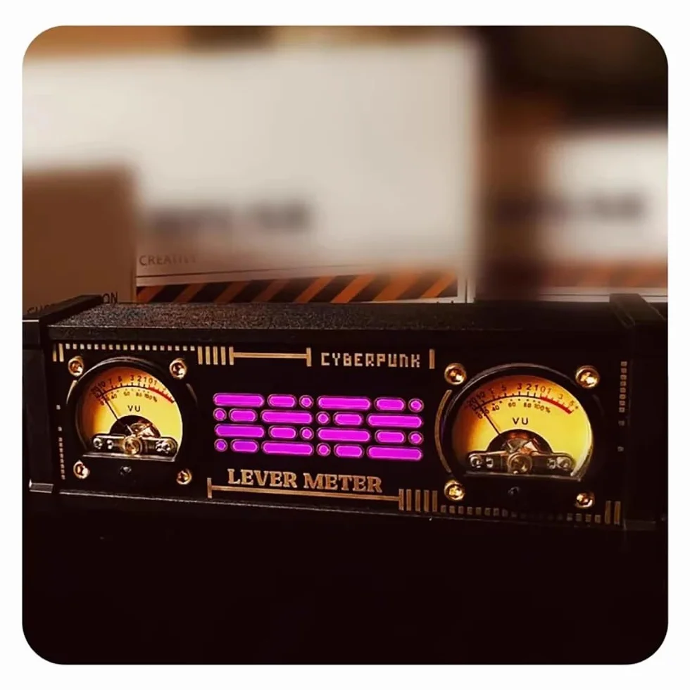 Sound aktiviertes VU Meter, mit RGB Hintergrundbeleuchtung, Stereo Mikrofon Lautstärke, Desktop Audiopegelanzeige, für Heim Audiosysteme