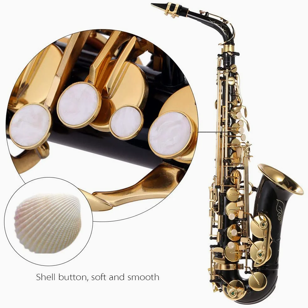 Btuty Eb Altsaxophon Messing vergoldet E-Flat Sax 82Z Schlüsseltyp Holzblasinstrument mit Reinigungsborste Tuch Handschuh Polstercase