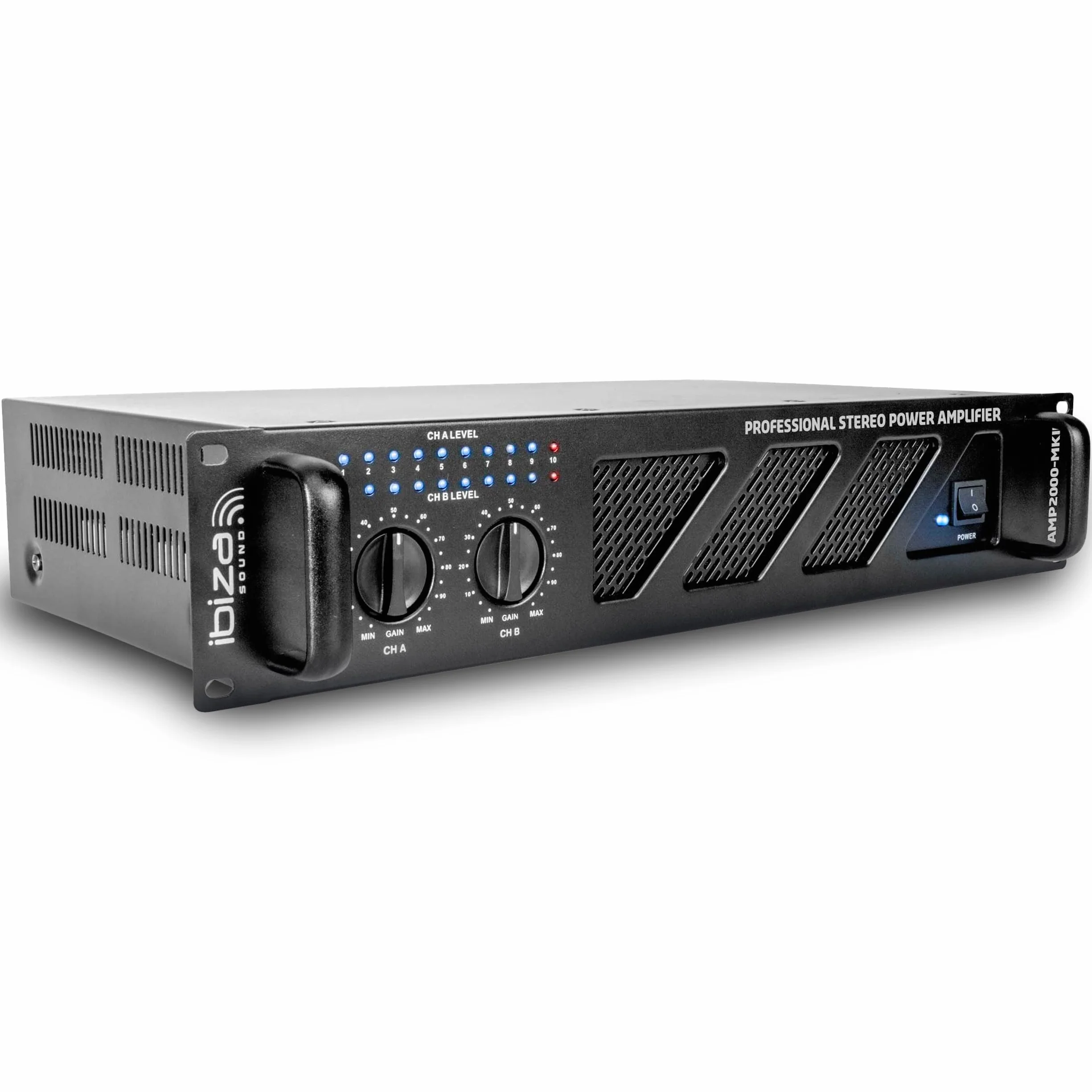 Ibiza AMP2000-MKII Professioneller PA-Verstärker 2x1500 W – 19-Zoll-Rack-montierbarer Stereo-Leistungsverstärker mit XLR-/Klinkeneingängen, Speakon-/Klemmenblock-Ausgängen und elektronischem Schutz