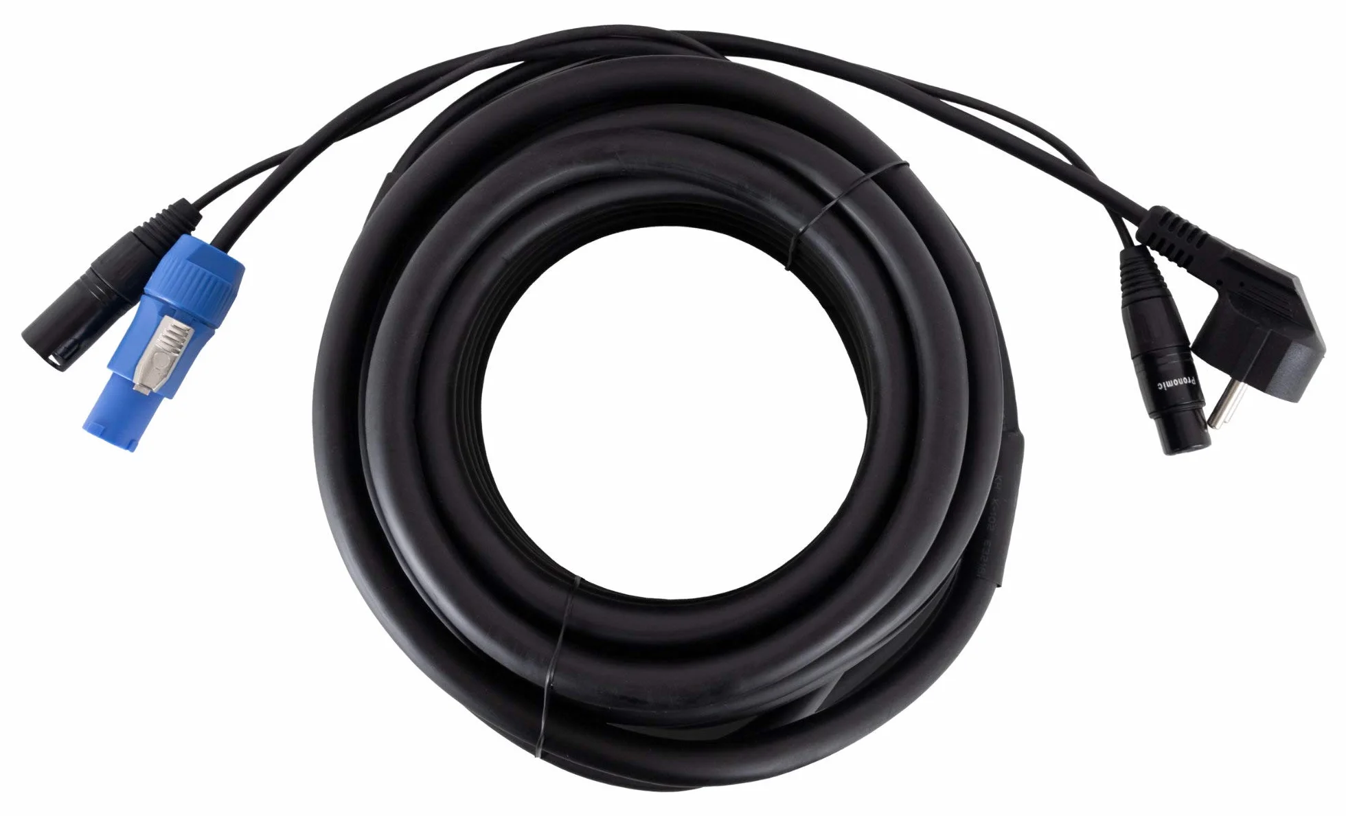 Pronomic Stage EUPPX-10 Hybridkabel Euro/Powerplug/XLR 2x Set - Länge: 2,5 m - Kombi-Kabel für Aktiv-Lautsprecher - Stromversorgung und Signal in einem - Powercon/Schuko-kompatibel - schwarz
