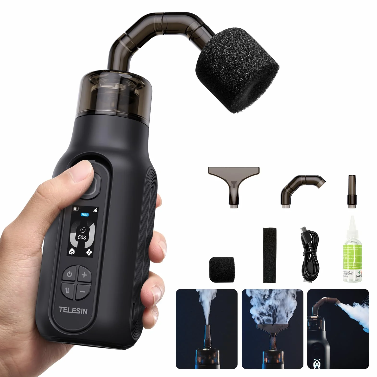 TELESIN C40 Tragbare Nebelmaschine, 40W Hand Nebelmaschine, Mini-Nebelmaschine mit Fernsteuerung für Fotografie, Outdoor-Veranstaltungen, Partys, Bühneneffekte, Hochzeiten-Rauch