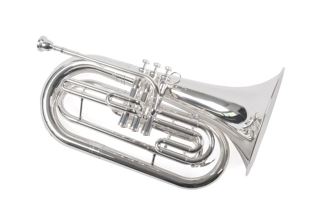 Marching Bariton in B, Basstrompete, versilbert, Edelstahl Ventile
