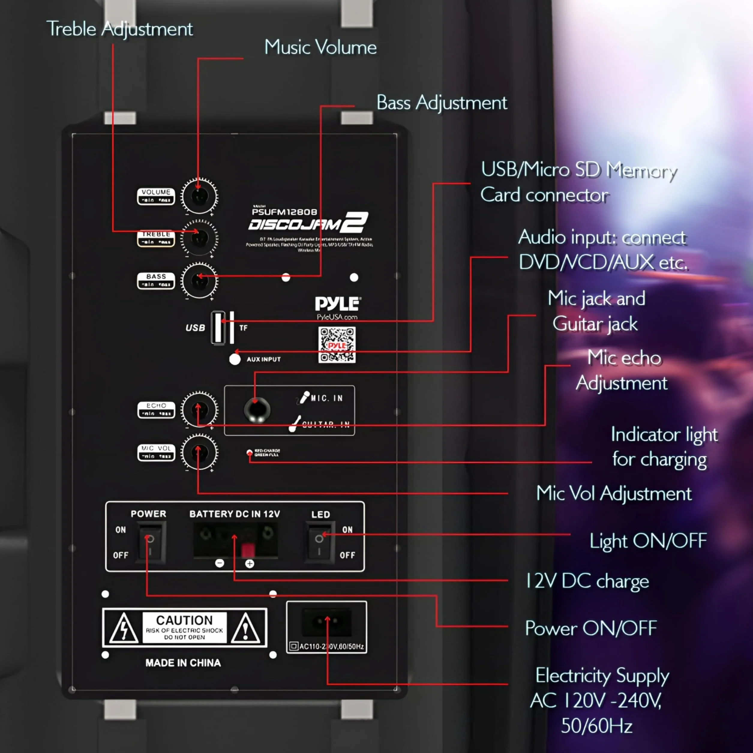 Pyle Partybox, Bluetooth Lautsprecher Groß, 700W- Boombox- mit aufladbare Batterien & Mic Set, Tragbare- Musik box, Karaoke Box- mit Farbige LED, Pa System- mit USB, SD, FM, BT, AUX, Griff & Räder