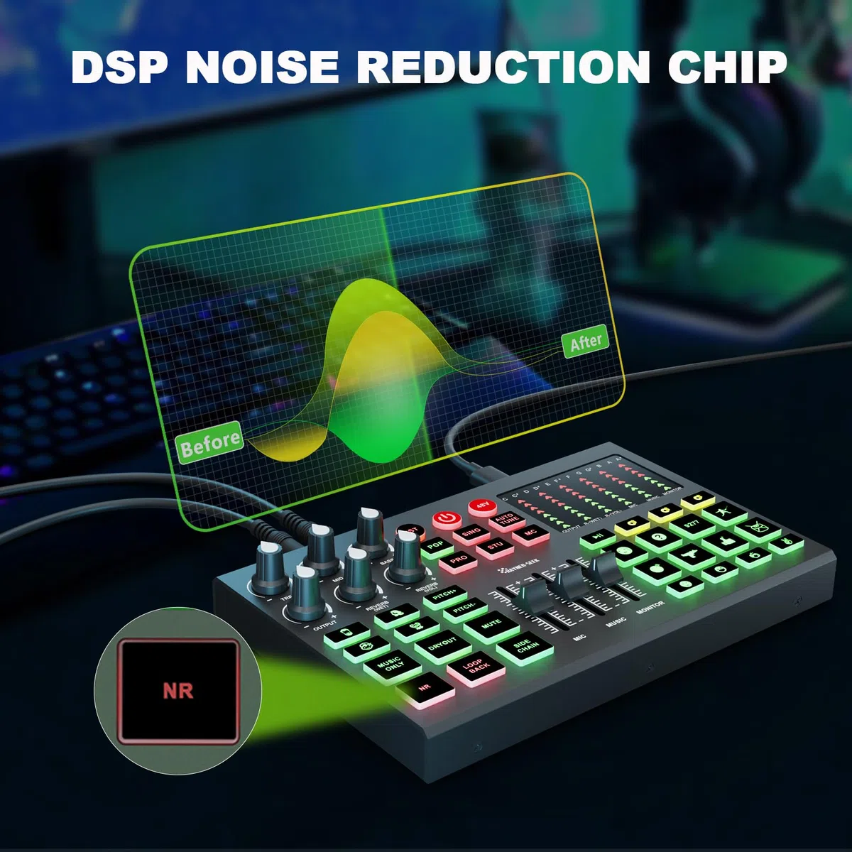 Podcast-Ausrüstungspaket für 2, Audio-Schnittstelle, DJ-Mixer mit Podcast-Mikrofon, Sprachwechsel, 48 V für Podcast, Streaming, TikTok, Youtube, PC, Smartphone